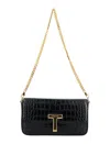 Tom Ford Mini Crossbody Bag In Black Calf Leather With Crocodile Effect In Black