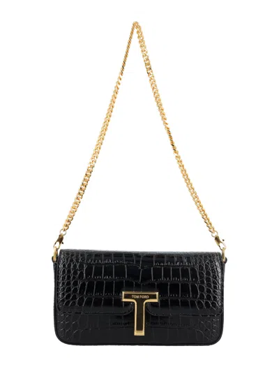 Tom Ford Mini Embossed Shiny Leather Bag In Black
