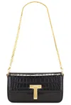 Tom Ford Mini Crossbody Bag In Black Calf Leather With Crocodile Effect In Black