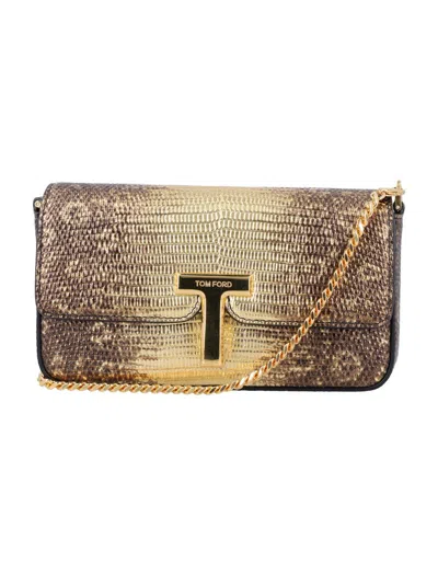 Tom Ford Two Tones Laminated Printed Tejus Mini Bag In Gold