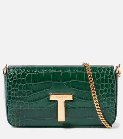 Tom Ford Wallis Mini Croc-effect Leather Shoulder Bag In Green