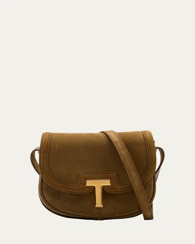 Tom Ford Wallis Mini Flap Shoulder Bag In Suede In Olive