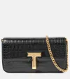 Tom Ford Mini Crossbody Bag In Black Calf Leather With Crocodile Effect In Black