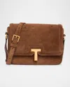 Tom Ford Wallis Small Flap Shoulder Bag In Suede In Whisky