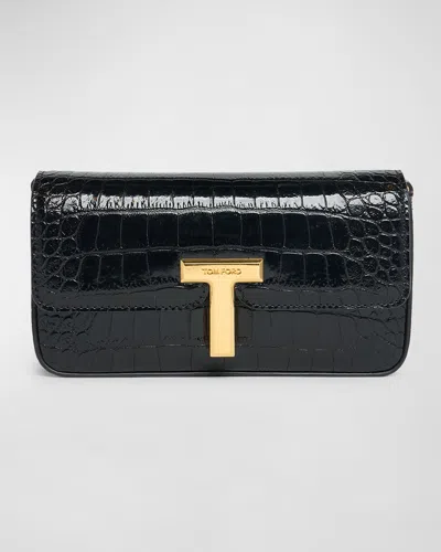 Tom Ford Wallis Stamped Crocodile Leather Mini Chain Shoulder Bag In Black