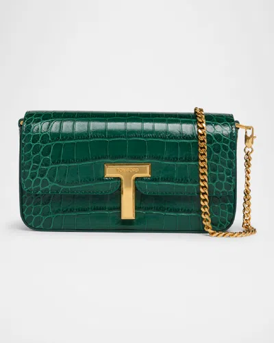 Tom Ford Wallis Stamped Crocodile Leather Mini Chain Shoulder Bag In Emerald Green