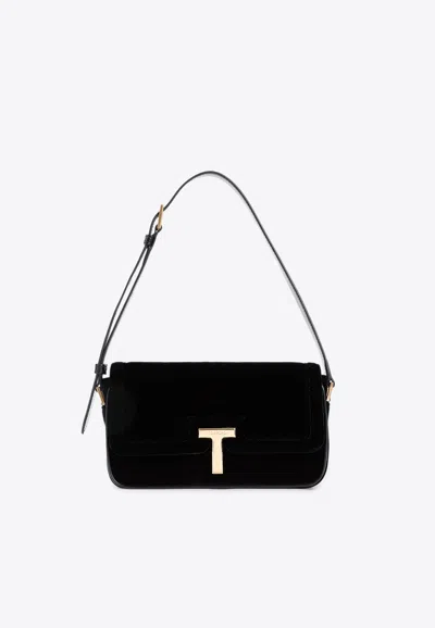 Tom Ford Wallis Velvet Shoulder Bag In Black