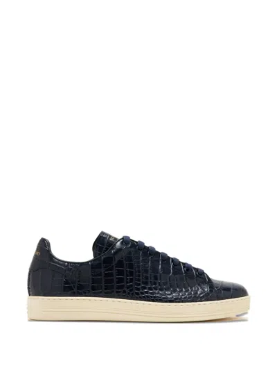 Tom Ford Warwick Alligator-print Leather Sneakers In Blue