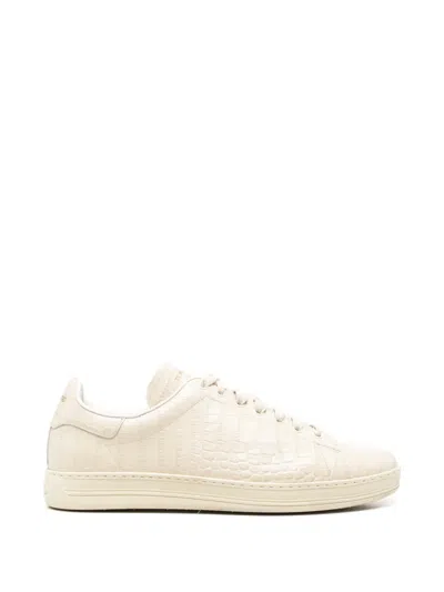 Pre-owned Tom Ford Warwick Croc-effect Sneakers In Neutrals