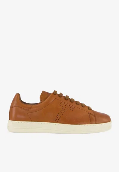 Tom Ford Warwick Leather Low-top Sneakers In Brown
