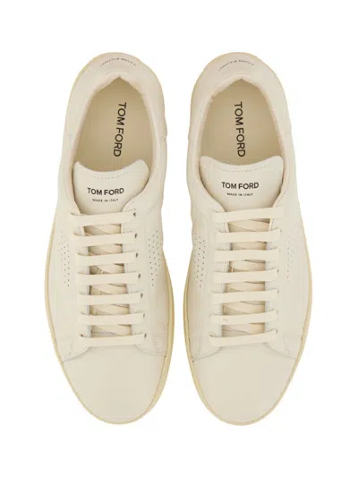 Tom Ford Beige Calf Leather Sneakers In White