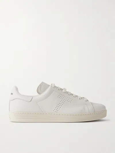 Tom Ford Warwick Perforated Full-grain Leather Sneakers In White