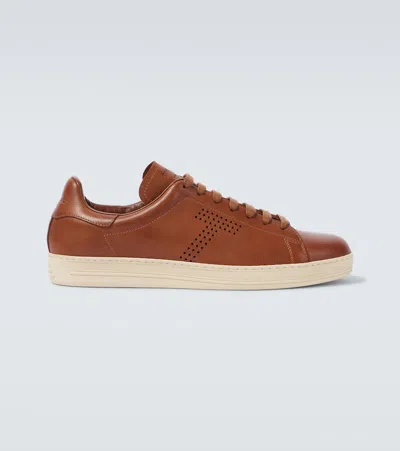 Tom Ford Warwick Perforated Leather Sneakers In Brown