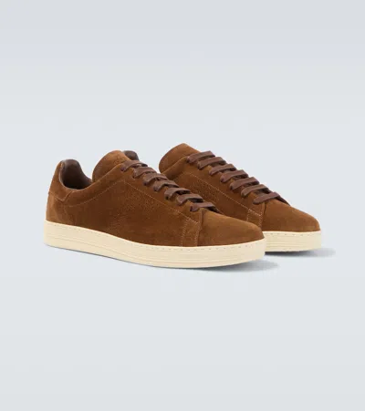 Tom Ford Warwick Lace Up Suede Low Sneakers In Brown