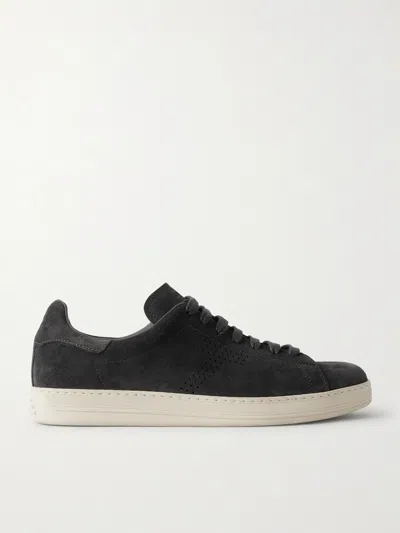 Tom Ford Warwick Perforated-logo Suede Sneakers In Black