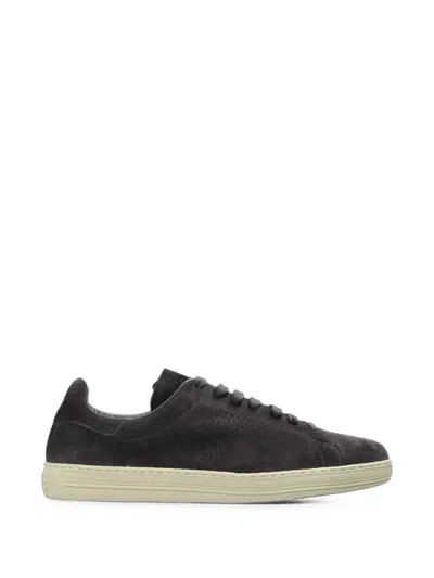 Tom Ford Warwick Perforated-logo Suede Sneakers In Black