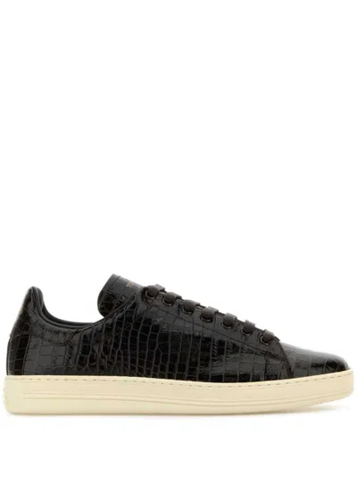 Tom Ford Warwick Sneakers In Alligator Print Leather In Black Cream
