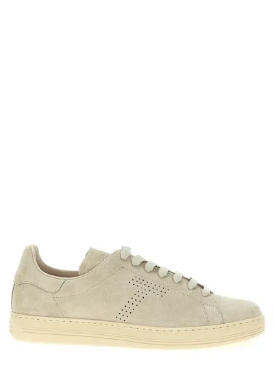 Tom Ford Leather Warwick Sneakers Rubber Sole Perforated Detailing In White