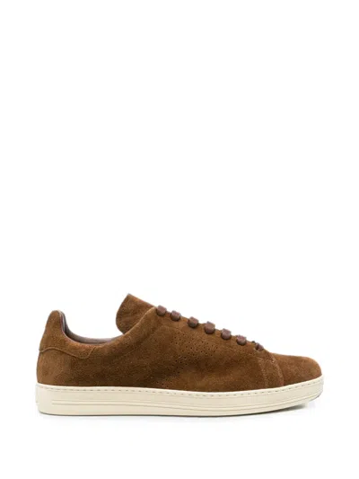 Tom Ford Warwick Perforated Suede Sneakers In Brown