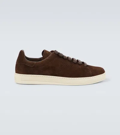 Tom Ford Warwick Perforated Suede Sneakers In Brown
