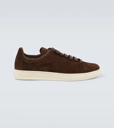 Tom Ford Khaki Suede Low Top Sneakers With Rubber Sole In Brown