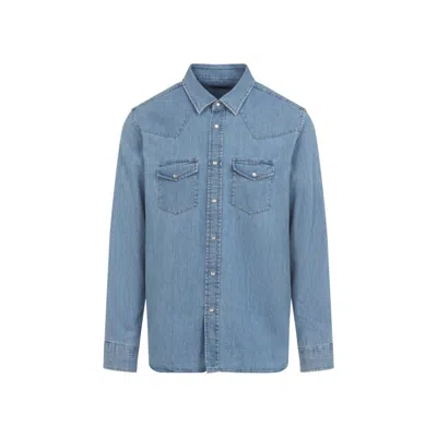 Tom Ford Cotton Denim Shirt In Blue