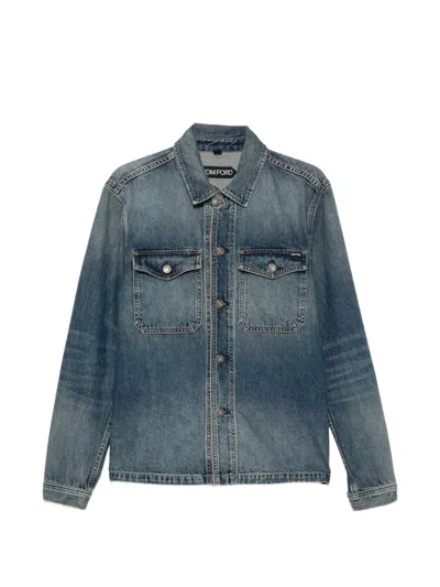 Tom Ford Denim Jacket With Front Buttons In Animal Print