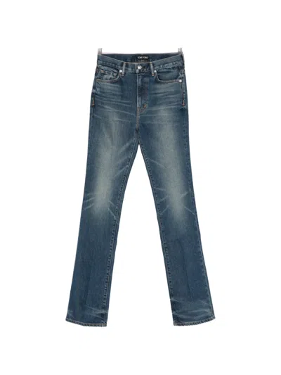 Tom Ford Washed Indigo Trousers In Blue