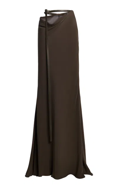 Tom Ford Washed Silk Flared Maxi Skirt In Brown