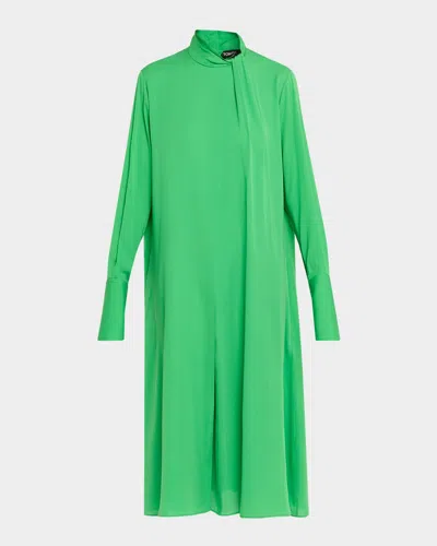 Tom Ford Washed Silk Georgette Belted Midi Dress In Green