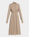 Tom Ford Washed Silk Georgette Belted Midi Dress In Brown