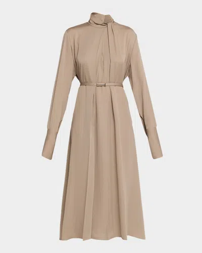 TOM FORD WASHED SILK GEORGETTE BELTED MIDI DRESS