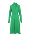 Tom Ford Silk Long Sleeve Midi Dress Belted In Green