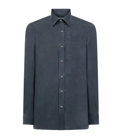 Tom Ford Washed Silk Slim Shirt In Navy