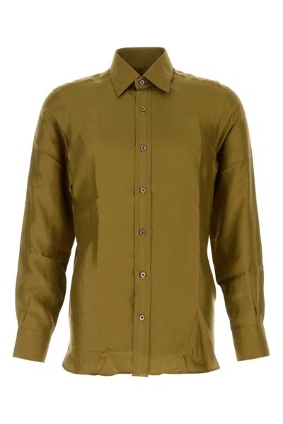 Tom Ford Washed Silk Shirt Slim Fit In Green