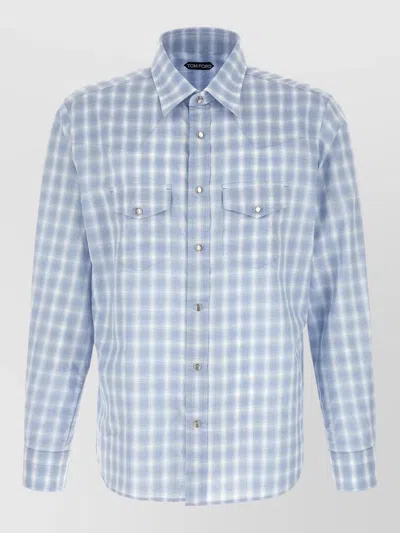 Tom Ford Western Check Shirt Button Down Collar In Blue
