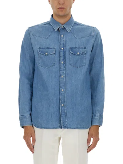Tom Ford Cotton Denim Shirt In Blue