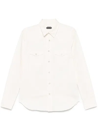 Tom Ford Garment-dyed Denim Shirt In White