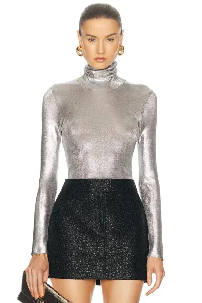 Tom Ford Wet Look Long Sleeve Turtleneck Top In Grey