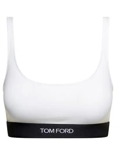 TOM FORD TOM FORD WHITE AND BLACK BRALETTE WITH CONTRASTING LOGO PRINT IN STRETCH MODAL WOMAN