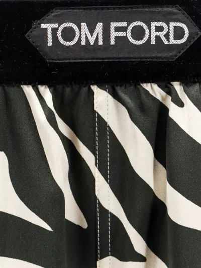 Tom Ford White And Black Silk Pants In Ecru/black