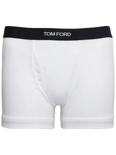 Tom Ford White Boxer Shorts With Elastic Waist With Logo Lettering In Cotton Man