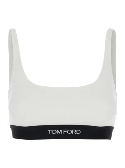 Tom Ford White Bralette With Contrasting Logo Print In Modal Stretch Woman In Metallic