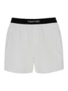Tom Ford White Crewneck T-shirt With Tf Embroidery In Lyocell And Cotton Blend Man