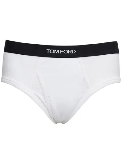 Tom Ford White Briefs With Logo In Cotton Man