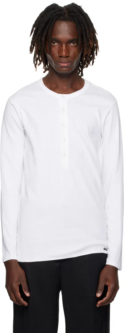 Tom Ford Stretch-cotton Jersey Henley Pyjama T-shirt In White