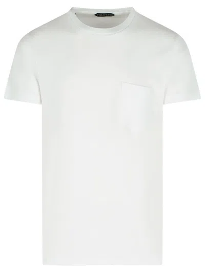 Tom Ford Crew Neck Cotton-lyocell Blend T-shirt In White