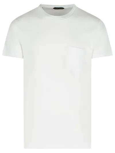 Tom Ford Crew Neck Cotton-lyocell Blend T-shirt In White