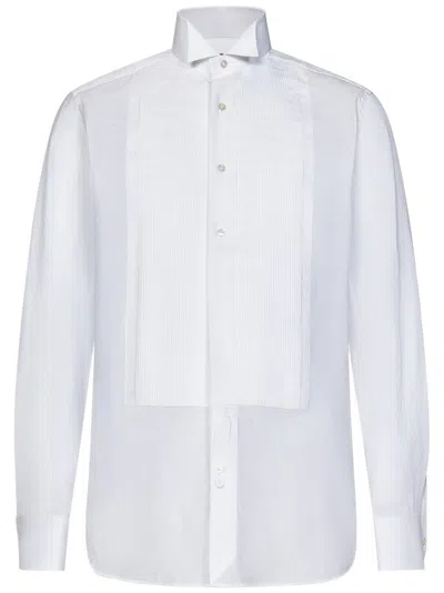 Tom Ford White Cotton Tuxedo Shirt With Pleated Plastron
