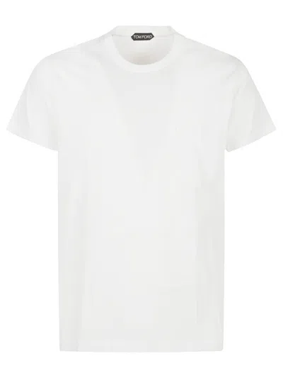 Tom Ford Crew Neck Cotton-lyocell Blend T-shirt In White